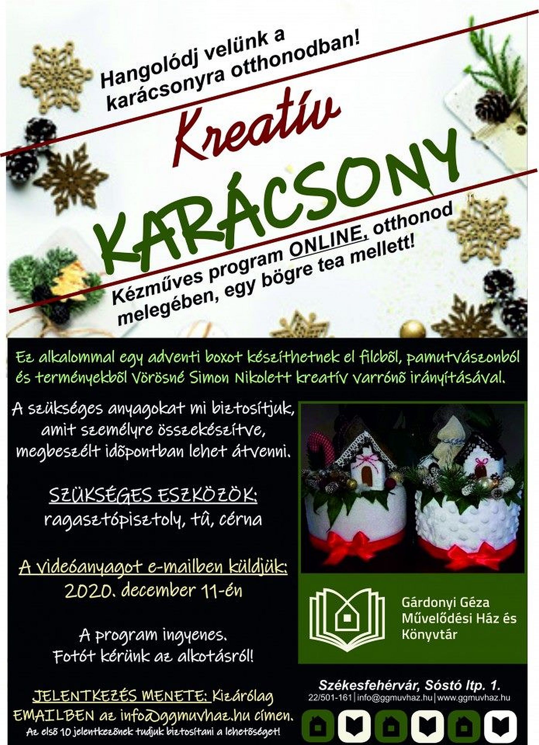 Kreatív karácsony - online workshop a Gárdonyival pénteken